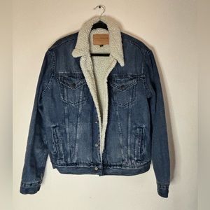 Lucky Brand men’s dark wash denim sherpa jacket size medium